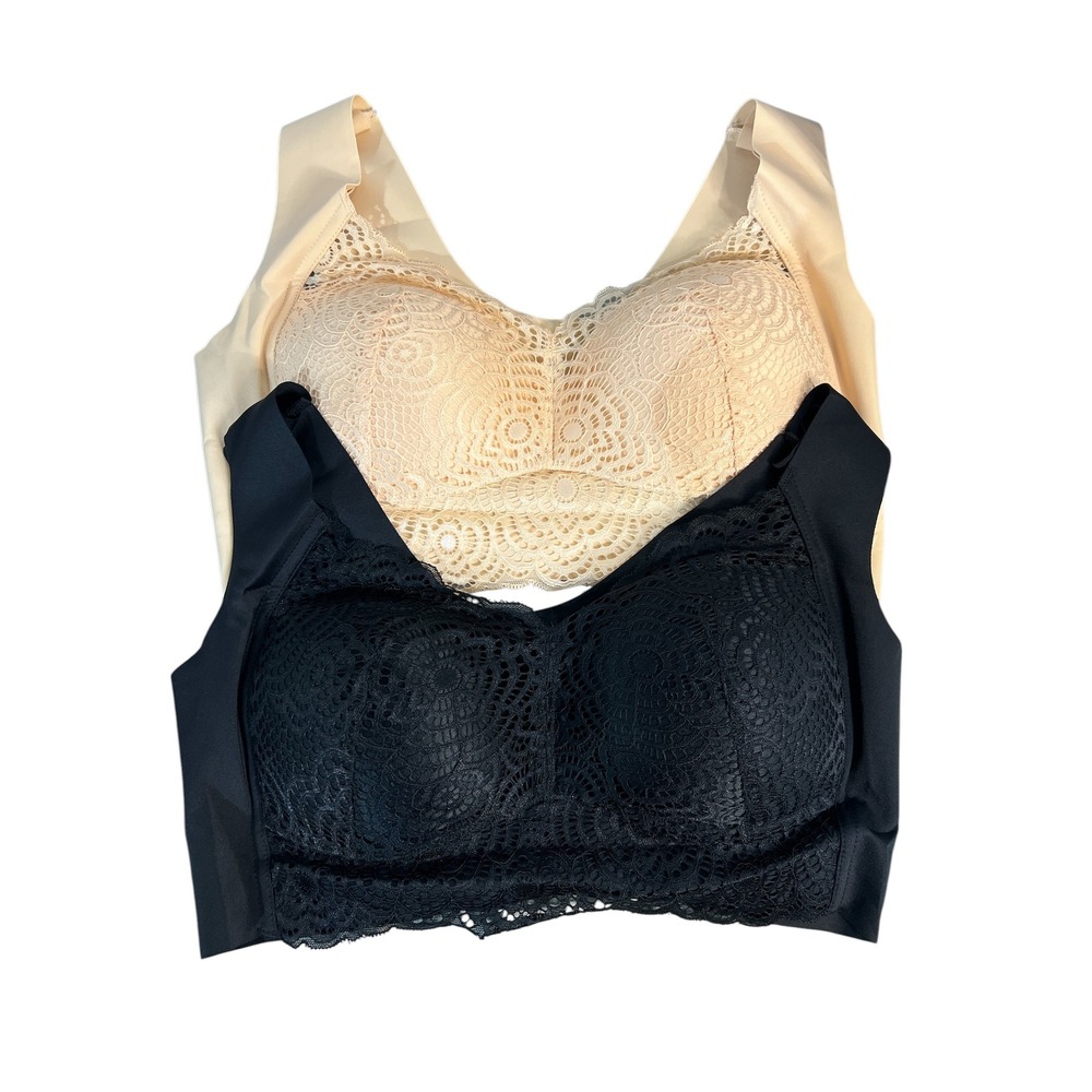 2XL Lace Bralette Sleep Bras Wireless Comfort Everyday Bras Black Beige